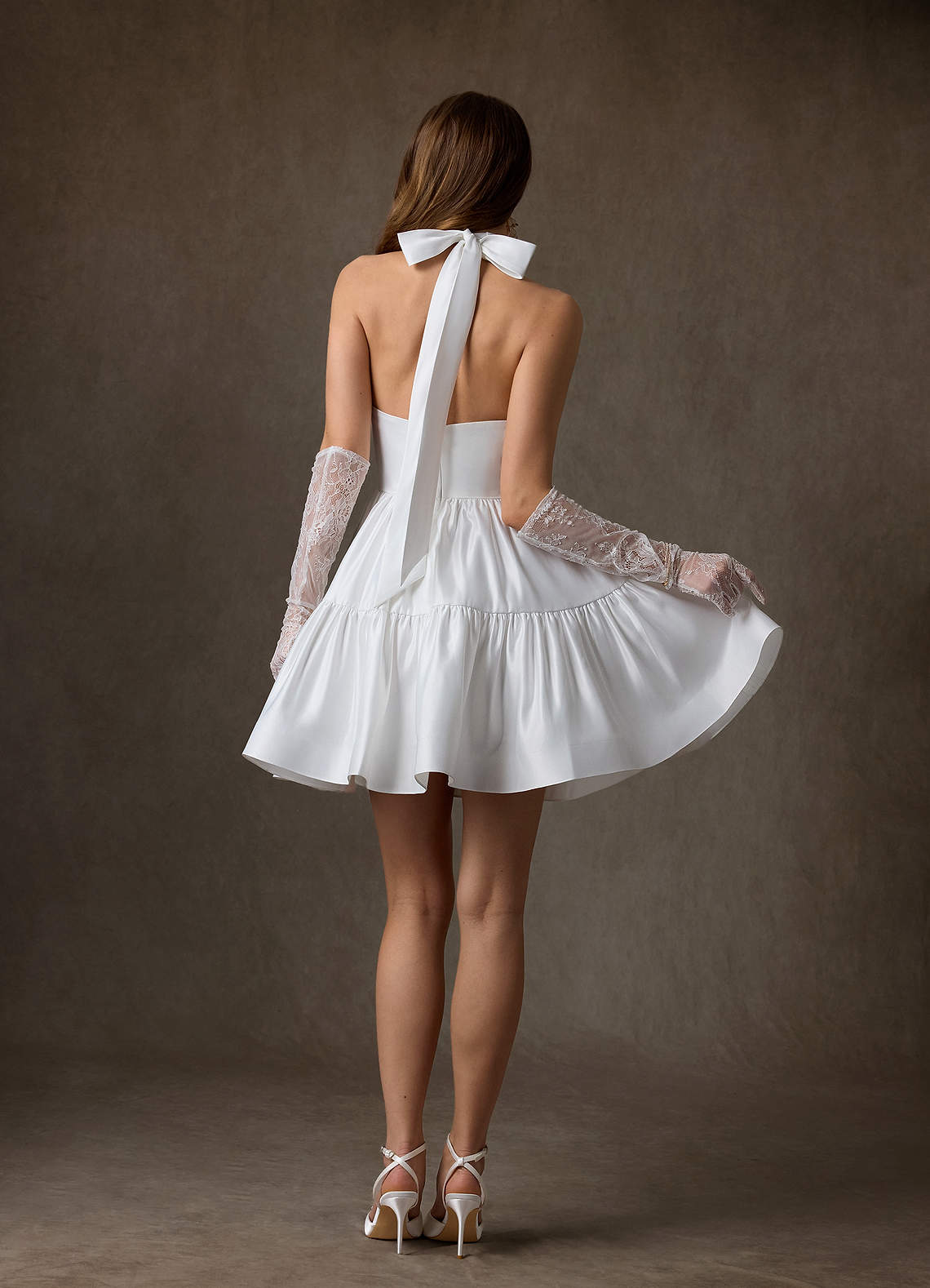 Azazie Malini Wedding Dresses Diamond White A-Line High Neck Satin Dress image1