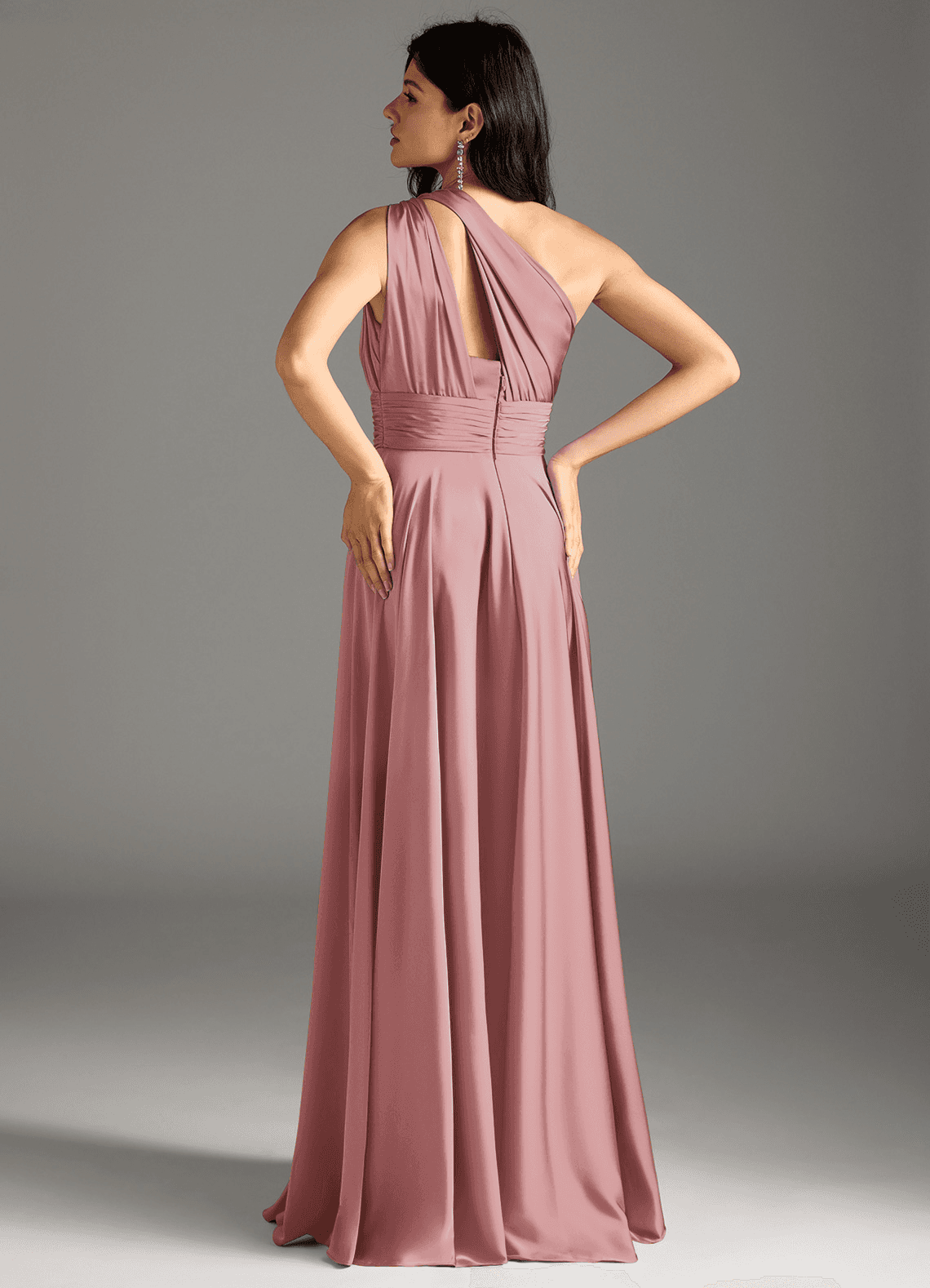 Azazie Charlize Bridesmaid Dresses Dusty Rose A-Line One Shoulder Stretch Satin Dress image5