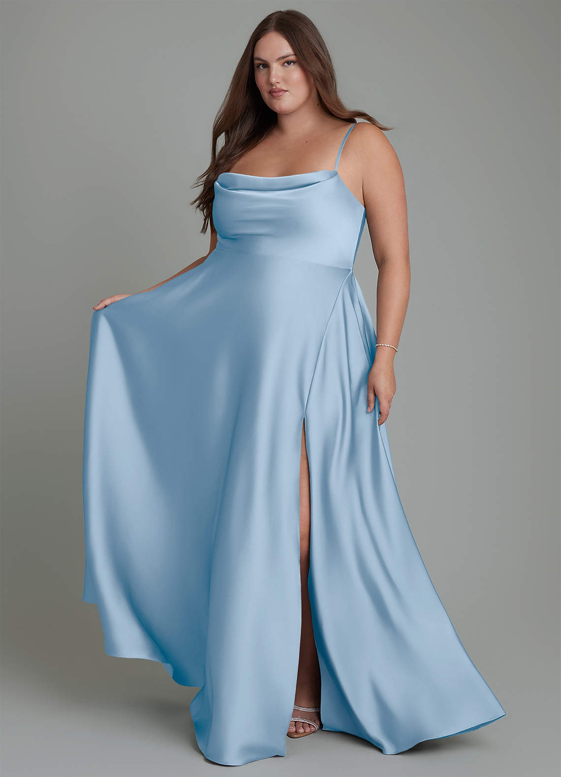 Azazie Elle Powder Blue Stretch Satin Bridesmaid Dresses