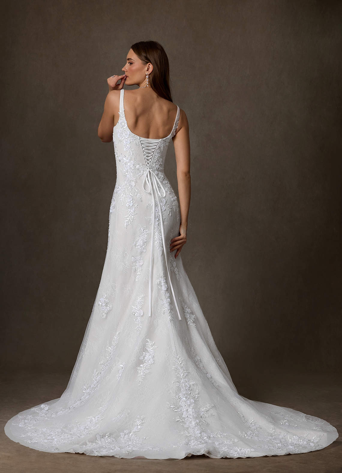 Azazie Rosalie Wedding Dresses Diamond White A-Line Lace Dress image1