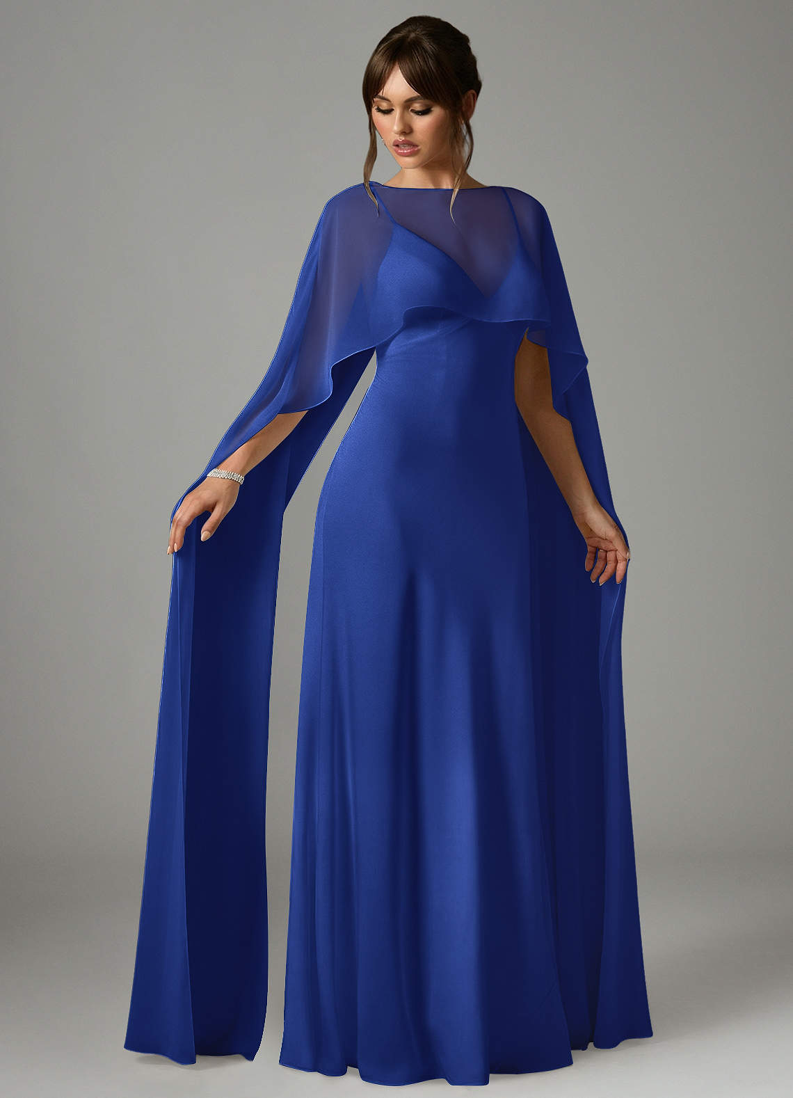 Azazie Stefania Vestidos de madrinha de casamento Vestido Royal Blue de Cetim elástico de Linha A image2