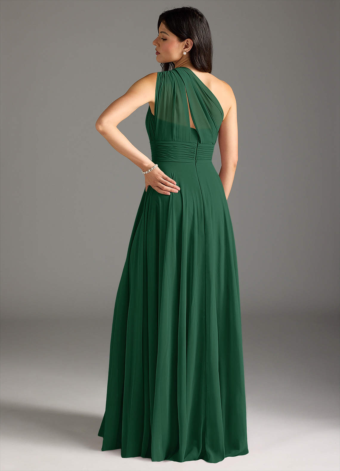 Azazie Charlize Bridesmaid Dresses Dark Green A-Line One Shoulder Chiffon Dress image1