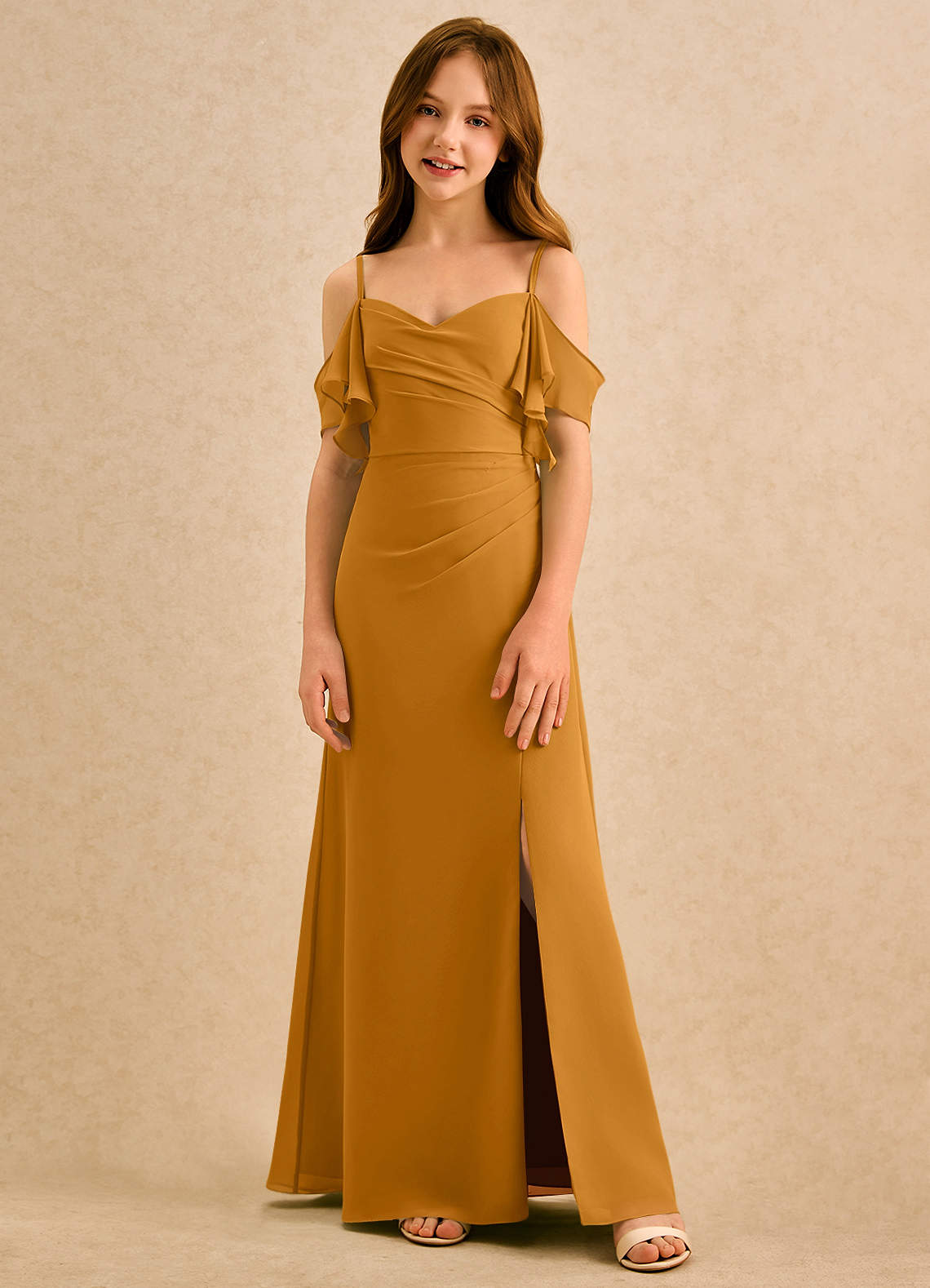 Azazie Pippy Girls Formal Butterscotch A-Line Sweetheart Neckline Chiffon  Dress | Azazie