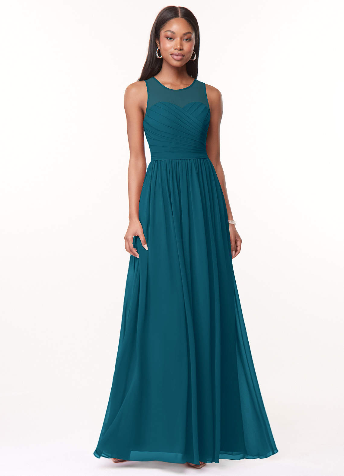 Azazie Nina Bridesmaid Dresses Ink Blue A-Line Pleated Chiffon Dress image1