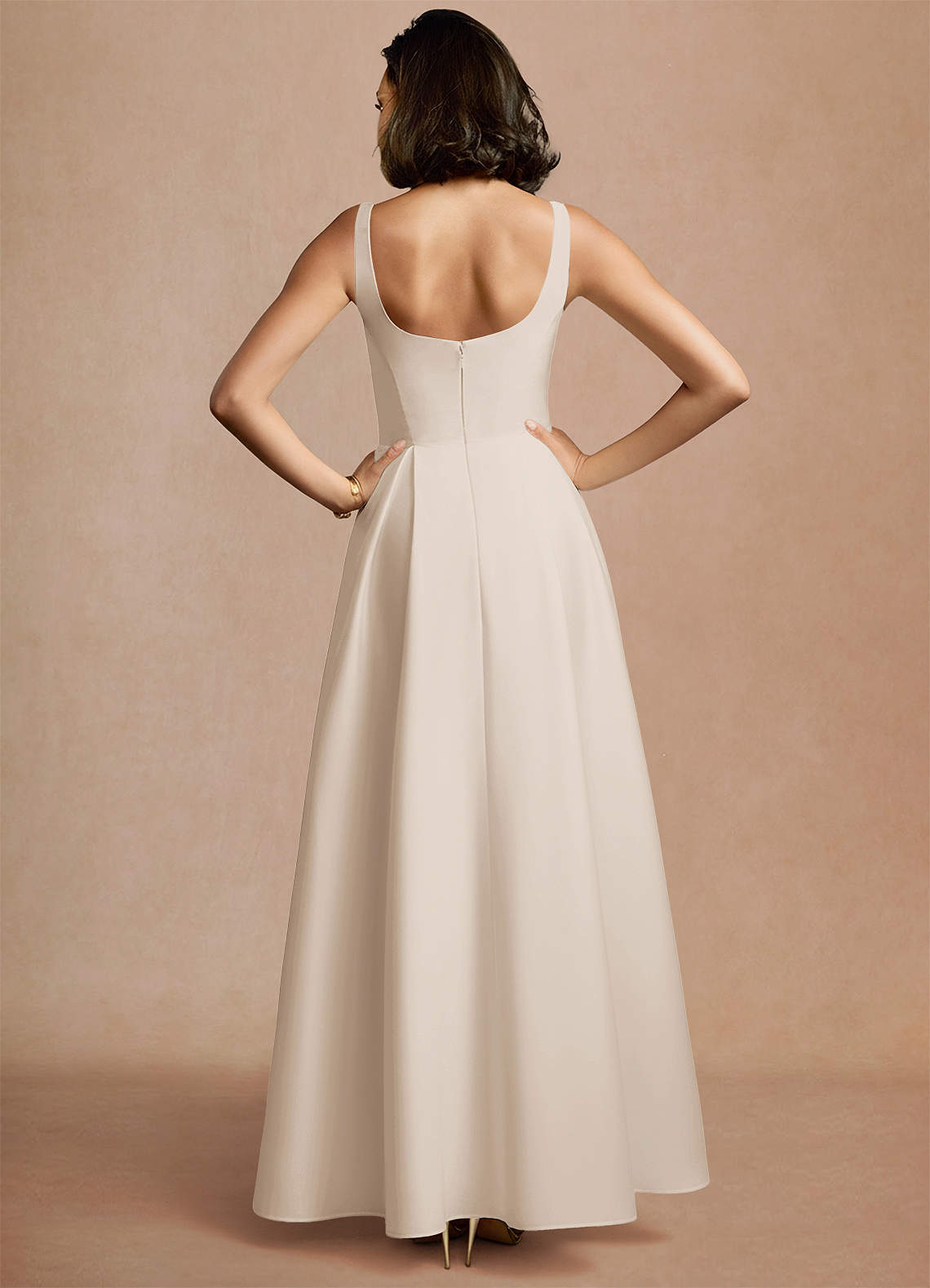 Azazie Plus Size Scoop A-Line Floor-Length Wedding Guest Formal Dresses In Cream