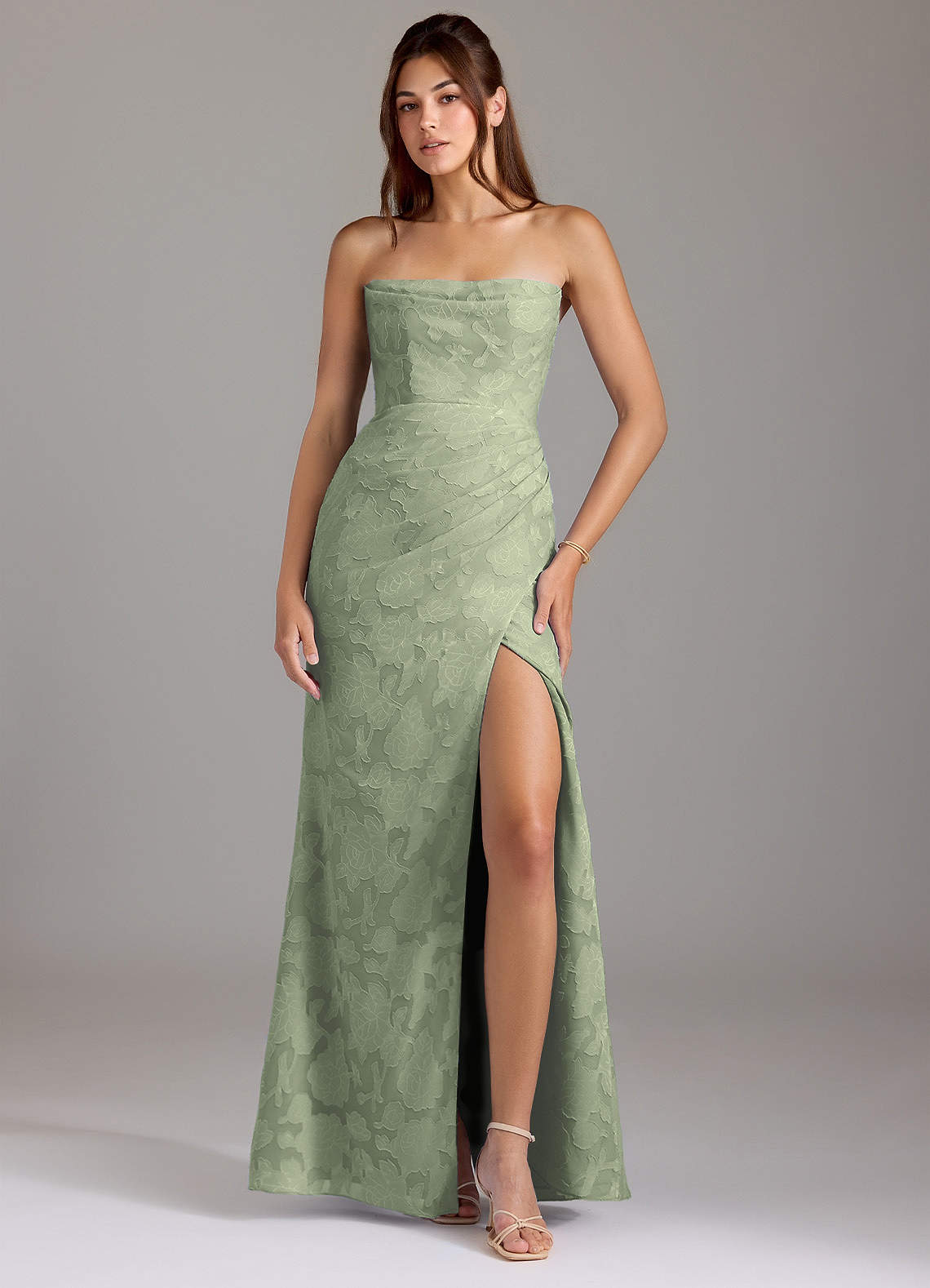 Azazie Leonis Vestidos de madrinha de casamento Vestir Agave de Esgotamento Floral de Bainha com Sem alças image1