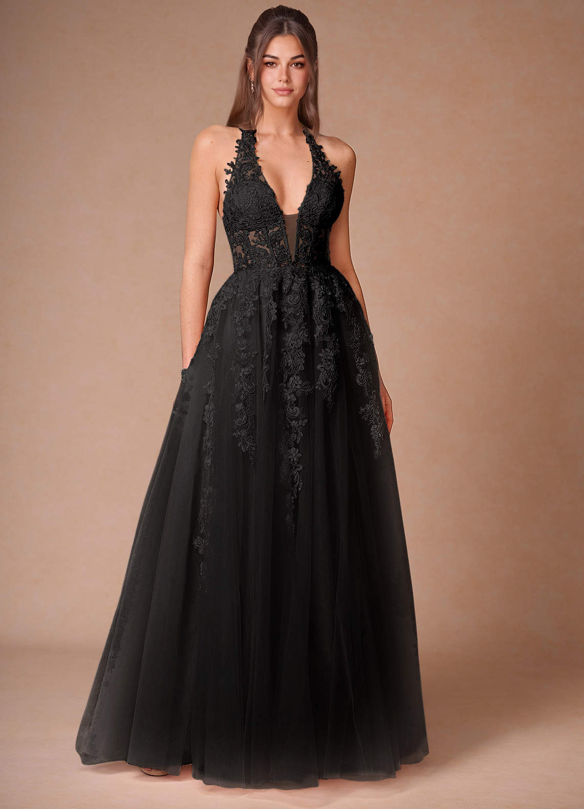 Darlene Black Applique Dress Ready to Ship | Azazie CA