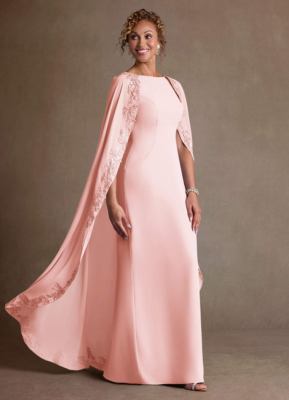 Azazie Artemisia Vestidos para mãe da noiva Vestido Rosa Corado de Chiffon de Bainha com Renda image1