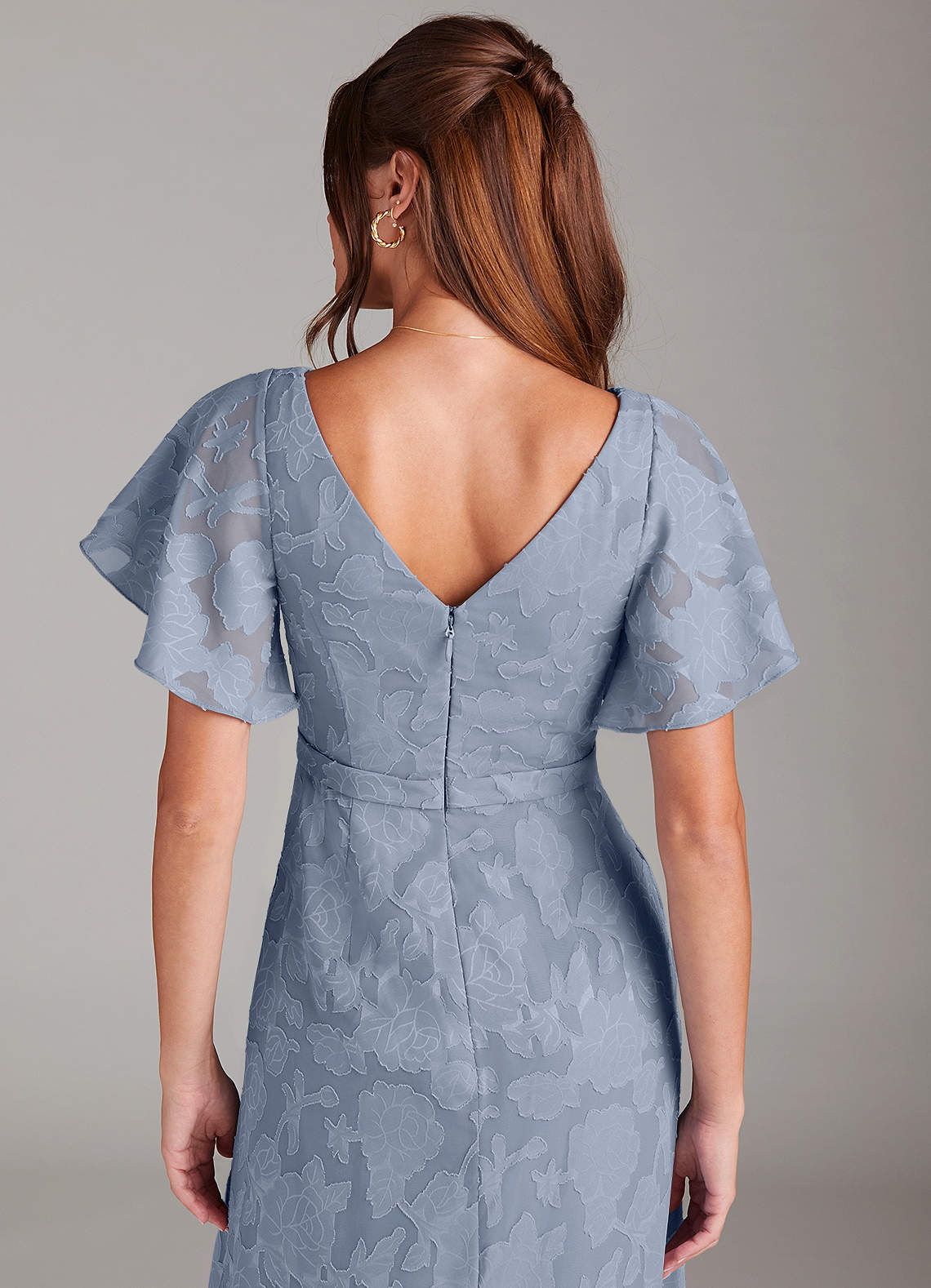 Azazie Ambrosia Bridesmaid Dresses Dusty Blue A-Line Pleated Floral Burnout Dress image1