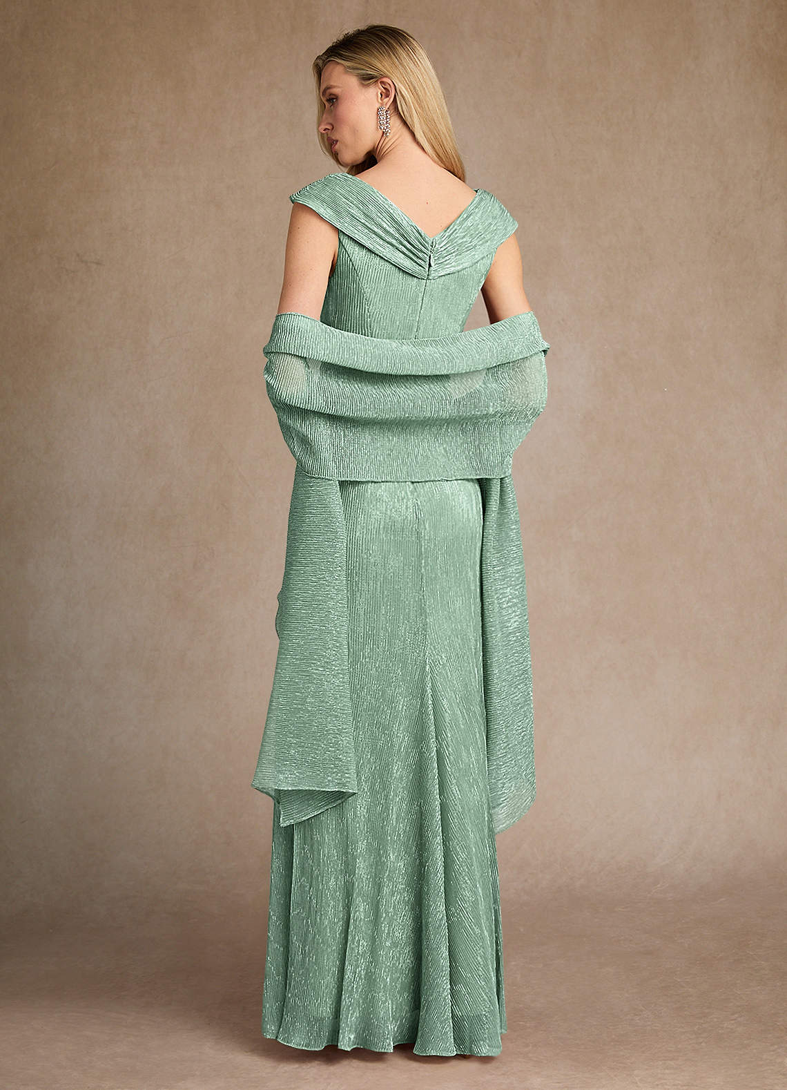 Azazie Warren Mother of the Bride Dresses Aquamarine A-Line Pleated Metallic Mesh Dress image2