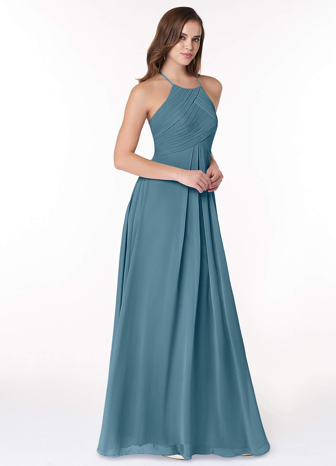 Azazie Ginger Abiti da Damigella Abito A-Line in Chiffon con Scollo Halter a Pieghe Bermuda image1