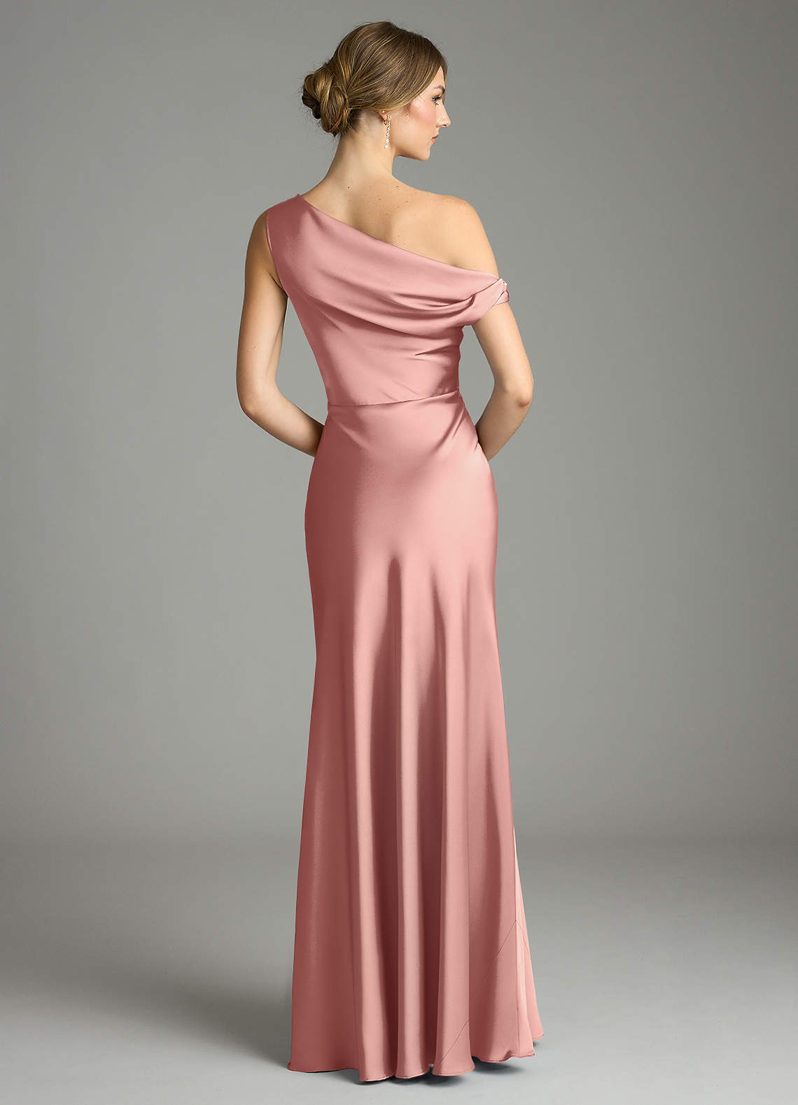 Azazie Emerson Bridesmaid Dresses Rosette Mermaid Off the Shoulder Stretch Satin Dress image2
