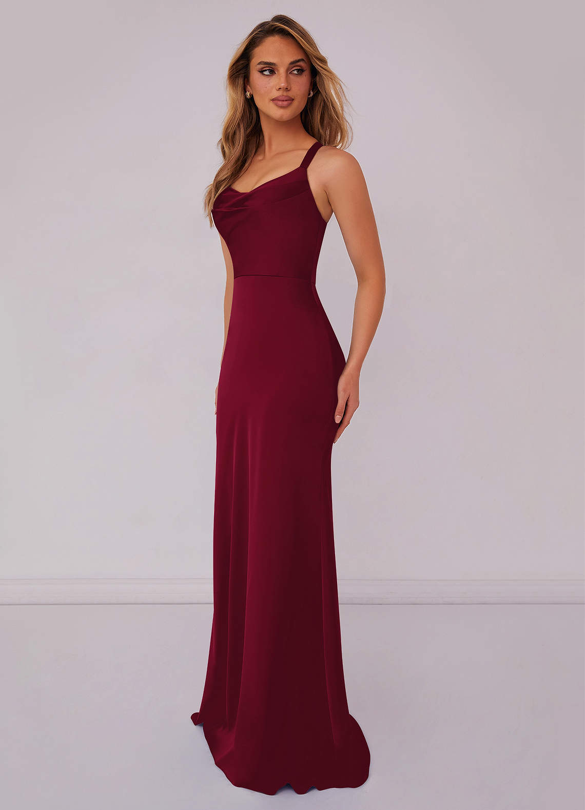 Barbie ♥ Azazie Bridesmaid Dresses Burgundy Mermaid Pleated Stretch Satin Dress image3