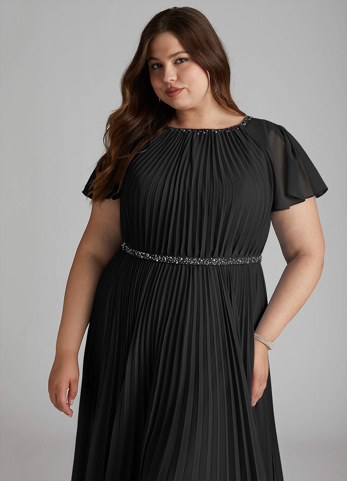 Azazie Kara Vestidos modestos de dama de honra Vestido Linha A Plissado Comprimento do chão Chiffon image14