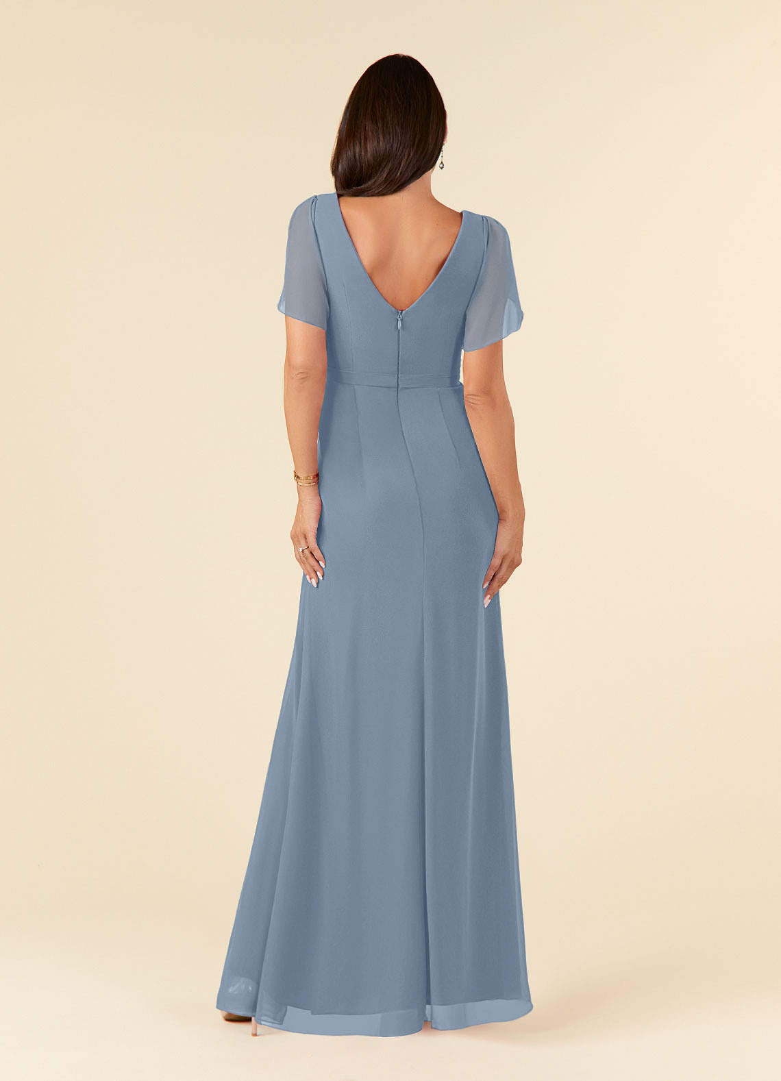 Azazie Marianne Mother of the Bride Dresses Dusty Blue Sheath V-Neck Pleated Chiffon Dress image1