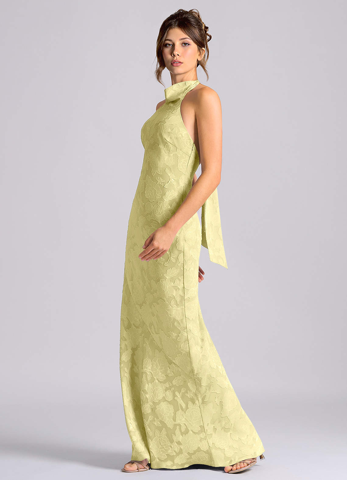 Azazie Velli Vestidos de damas de honor Vestido de Sorbete De Limón de Devorado Floral de Corte Sirena con Cuello Alto image2