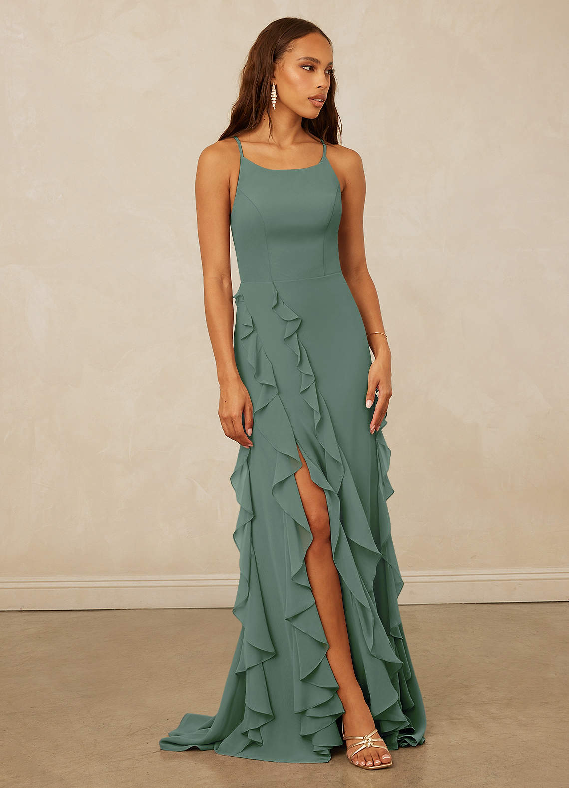 Christian Siriano Bridal for Azazie 1006 Bridesmaid Dresses Eucalyptus Mermaid Ruched Chiffon Dress image1
