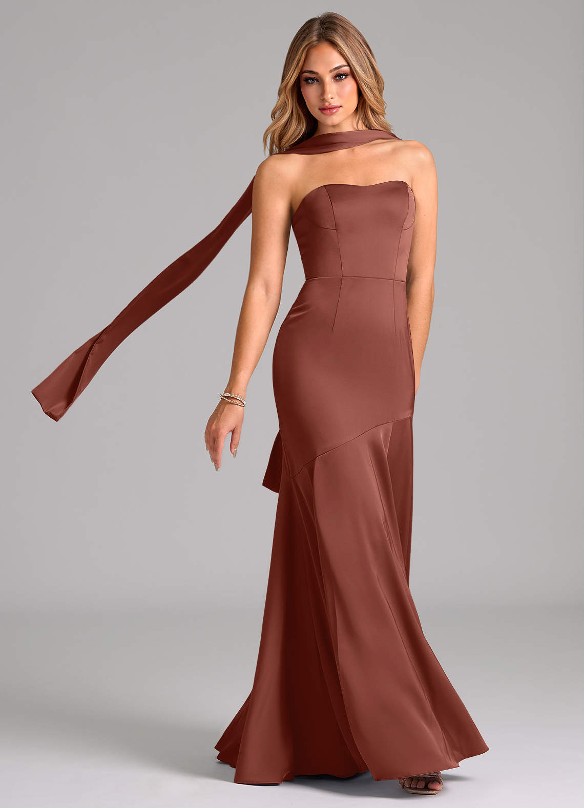 Azazie Shiloh Bridesmaid Dresses Auburn Mermaid Strapless Stretch Satin Convertible Dress image1