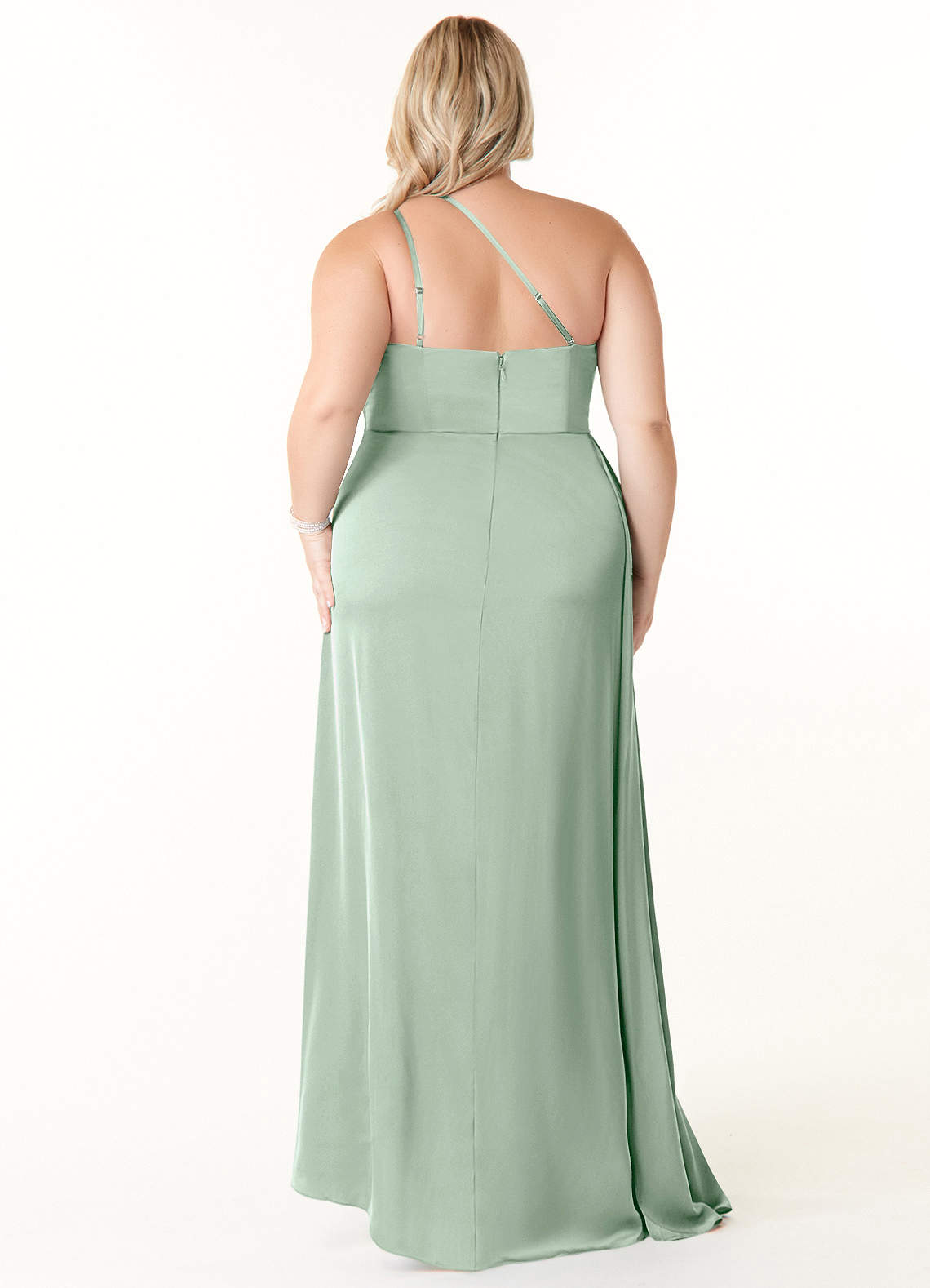 Azazie Maron Vestidos de damas de honor Vestido de Agave de Satén Elástico de Corte en A con Un hombro image7