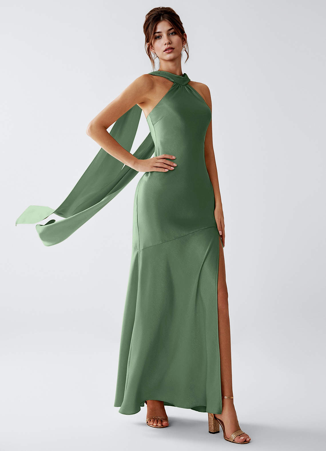 Veronica Matcha Luminous Satin Maxi Dress image4