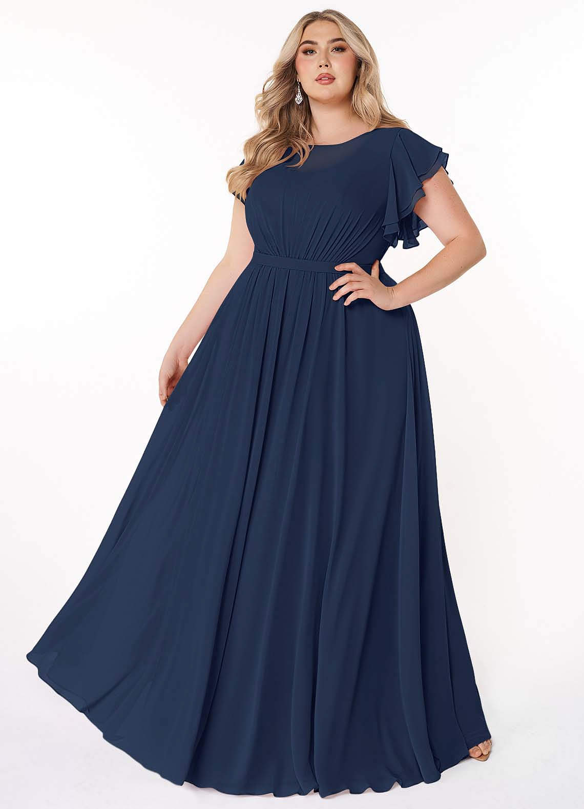 Azazie Daphne Modest Bridesmaid Dresses A-Line Ruffled Chiffon Floor-Length Dress image1