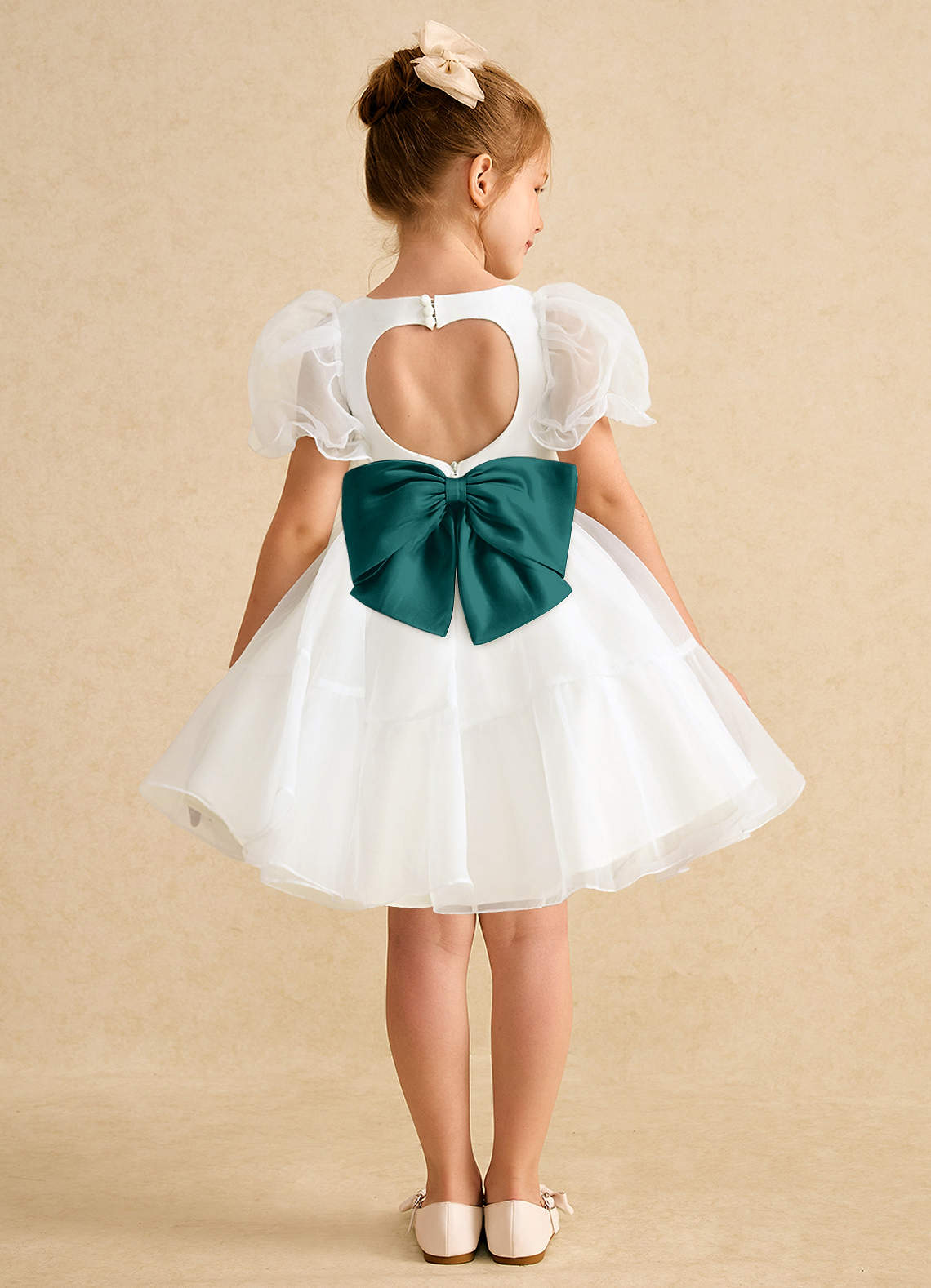 Azazie Debbie Flower Girl Dresses Ivory Peacock Ball-Gown Sweetheart Neckline Organza Dress image1