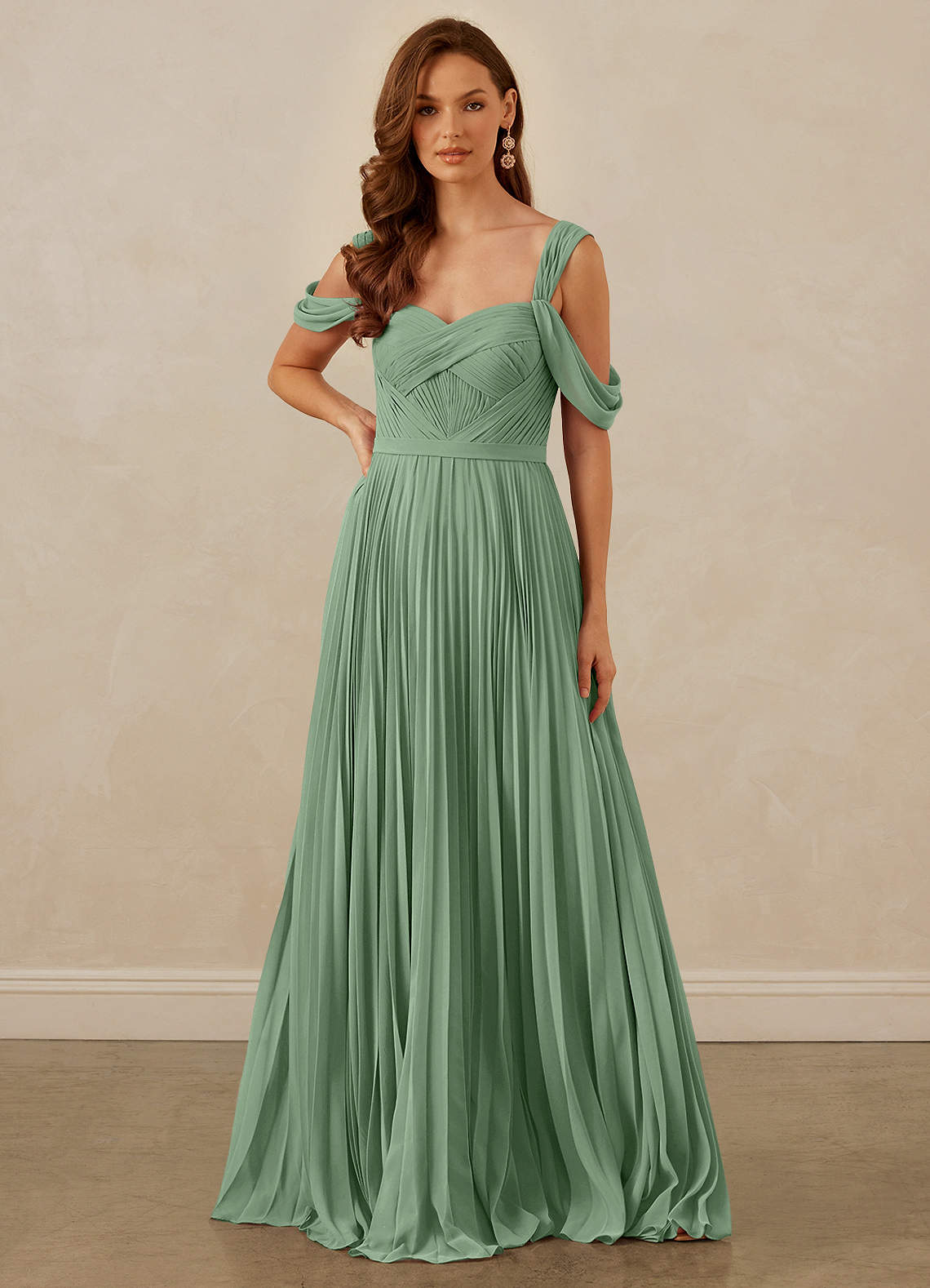 Christian Siriano Bridal for Azazie 1013 Bridesmaid Dresses Pleated Off Shoulder Chiffon A-Line Dress image7