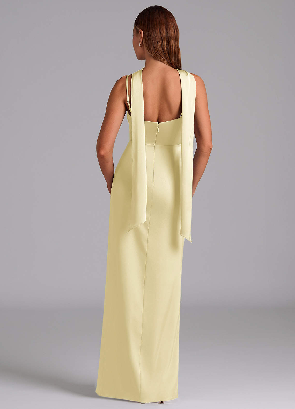 Azazie Calandra Brudtärnklänningar Klä av A-Linje i Stretch Satin Plisserad Citronsorbet image3