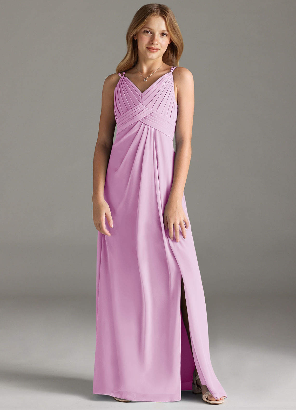 Azazie Maren Allure Junior Candy Pink A-Line Lace Chiffon Dress image1