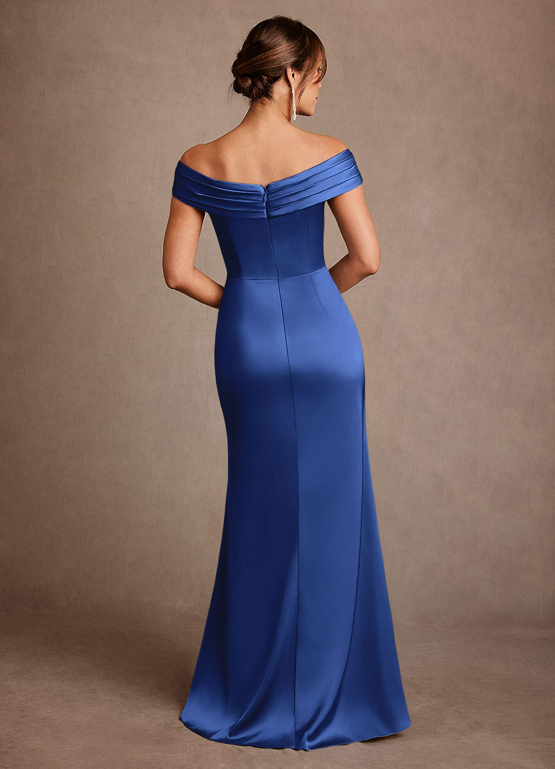 Azazie Bedford Mother of the Bride Dresses Royal Blue Sheath Pleated Stretch Satin Dress image2