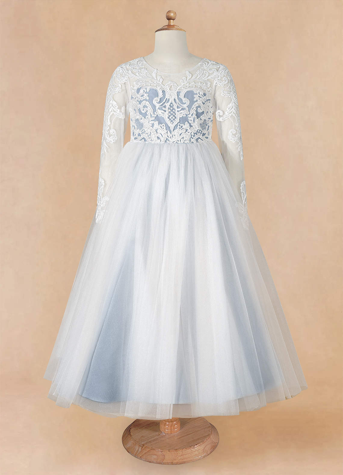 Azazie Elodie Robe Demoiselle D'honneur Fillette Robe Princesse en Dentelle Ivoire Bleu Poudré image9