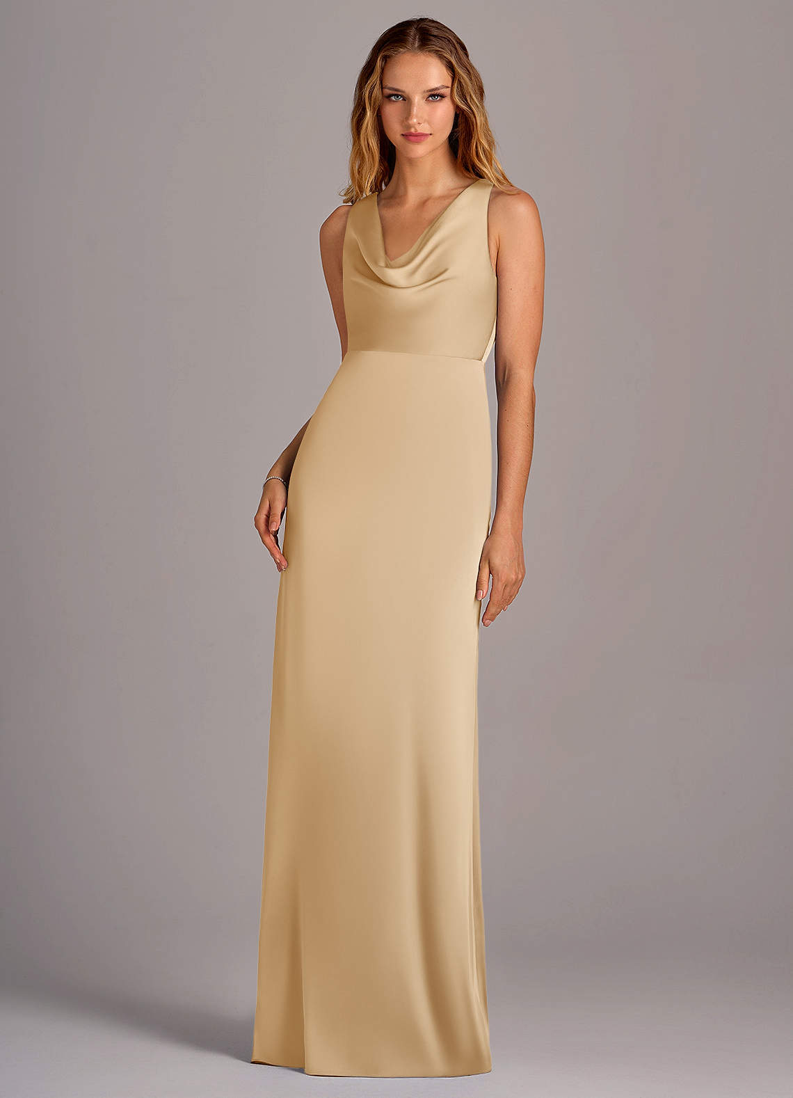 bridesmaid dresses champagne Emery Satin Bridesmaid Dress