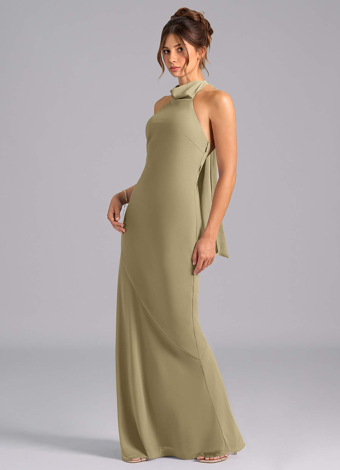 Azazie Velli Bridesmaid Dresses Moss Green Mermaid Bow Chiffon Dress image1
