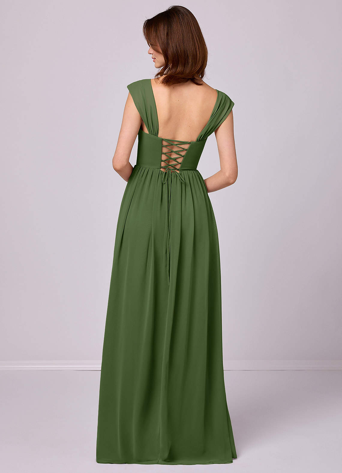 Barbie ♥ Azazie Bridesmaid Dresses Olive A-Line Corset Chiffon Dress image5