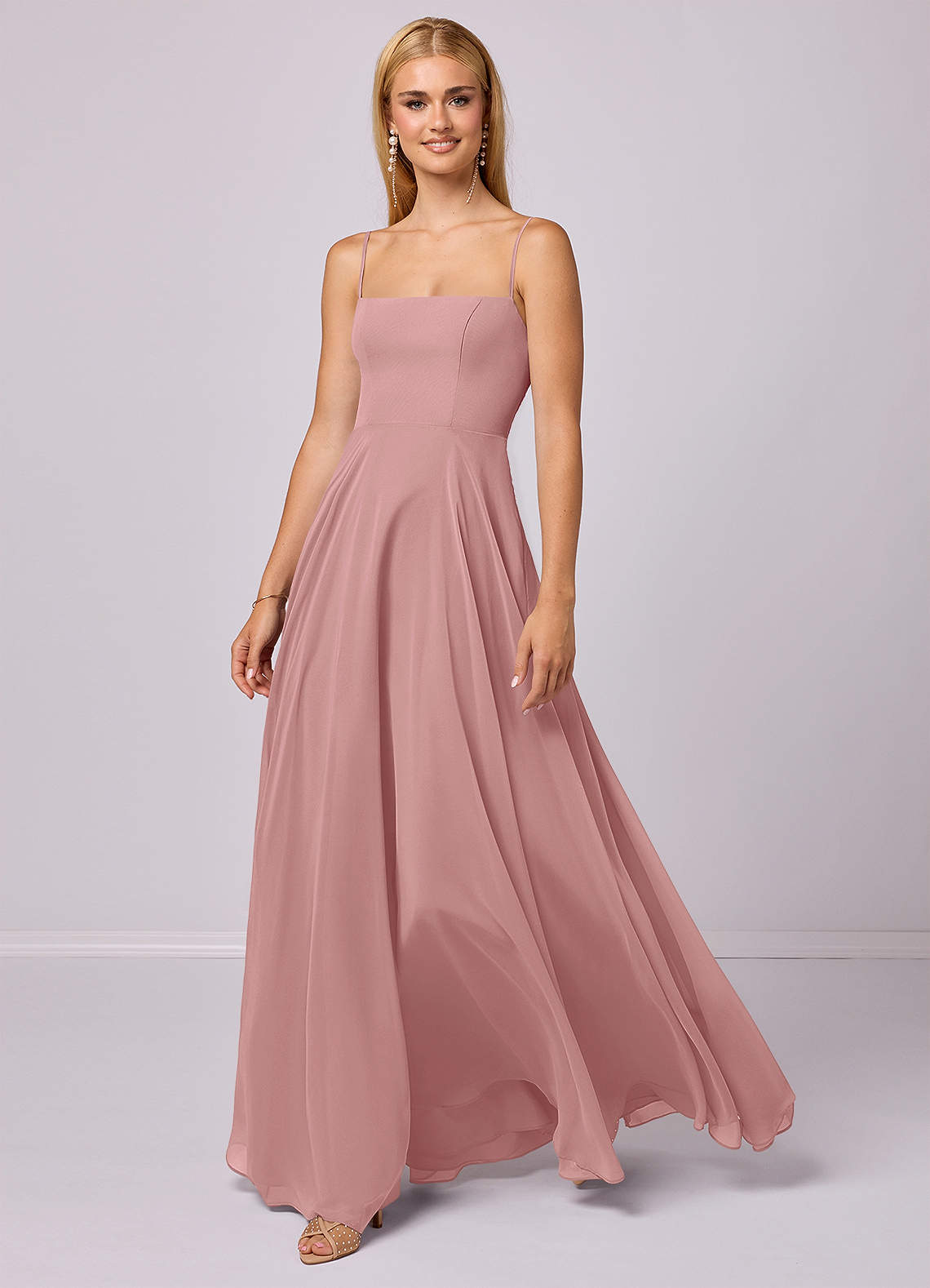 Barbie ♥ Azazie Jurken voor bruidsmeisjes Jurk van Chiffon met A-Lijn Stoffige Roos image1