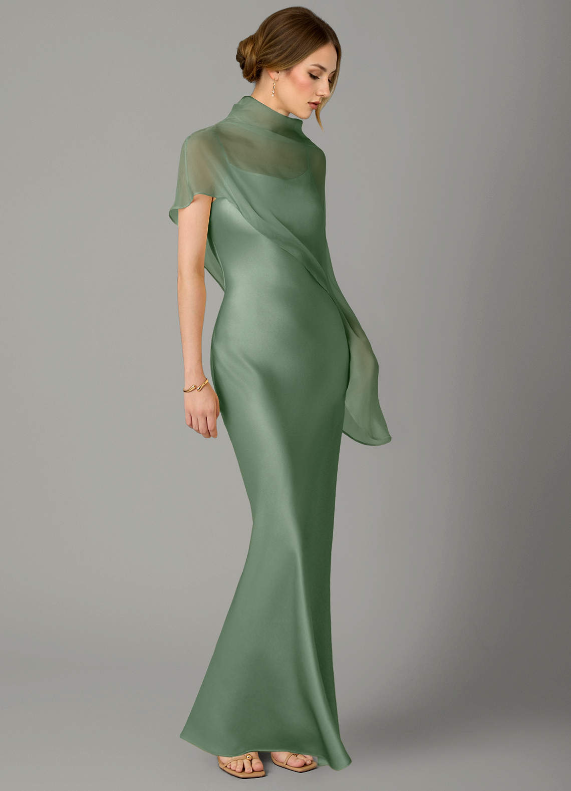 Azazie Jaleesa Brudtärnklänningar Klä av A-Linje i Stretch Satin Hög hals Matcha image2