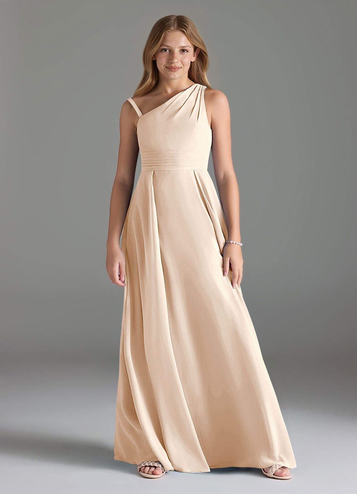 Azazie Dallas Junior A-Linie Plissee Chiffon Kleid Alabaster Weiß image1