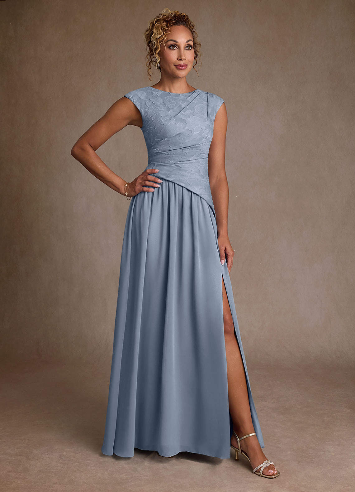 Azazie Kalleen Mother of the Bride Dresses Dusty Blue A-Line Pleated Chiffon Dress image1