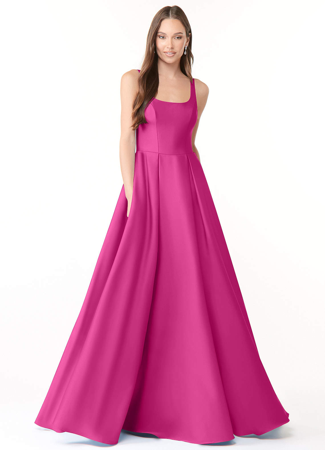 Azazie Neve Brudtärnklänningar Klänning av Balklänning i Stretch Satin med fickor Fuchsia image1