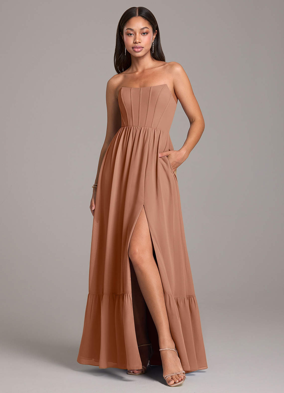 Azazie Kailee Bridesmaid Dresses Bronzer A-Line with Pockets Chiffon Dress image1