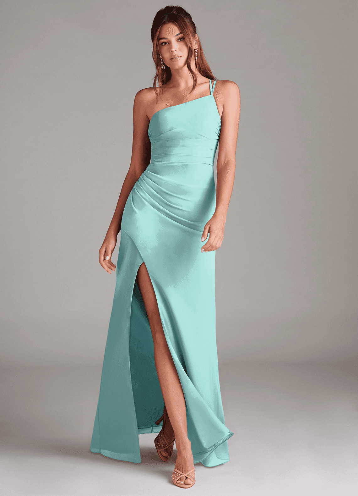 Azazie Eren Vestidos de madrinha de casamento Vestido Água de Chiffon de Bainha com Um ombro image1