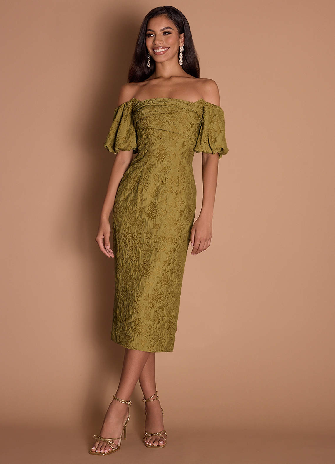 bronze midi dress City Lights Cut-Out Waist Strappy Back Bodice short skirt lined Acler Auroa Metallic Twist-Front Pleated
