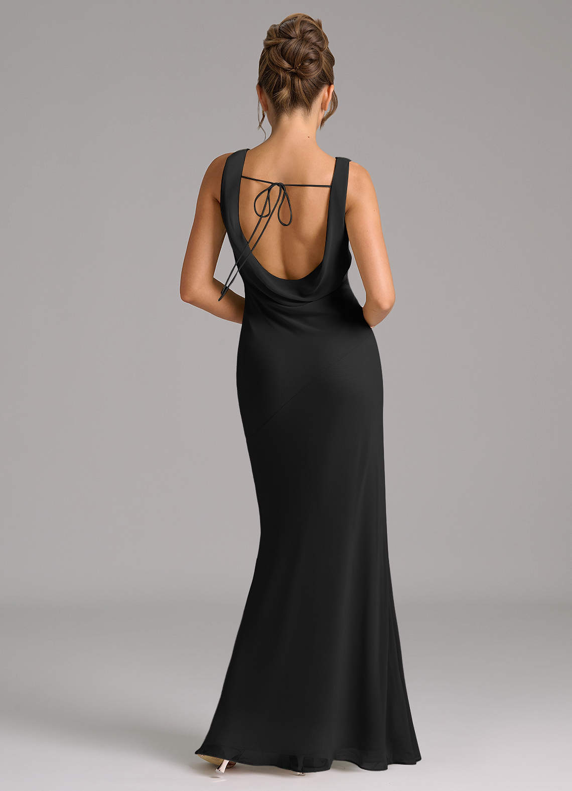 Azazie Rylina Probar vestidos en casa Vestido de Negro de Gasa de Corte Sirena con Plisado image5