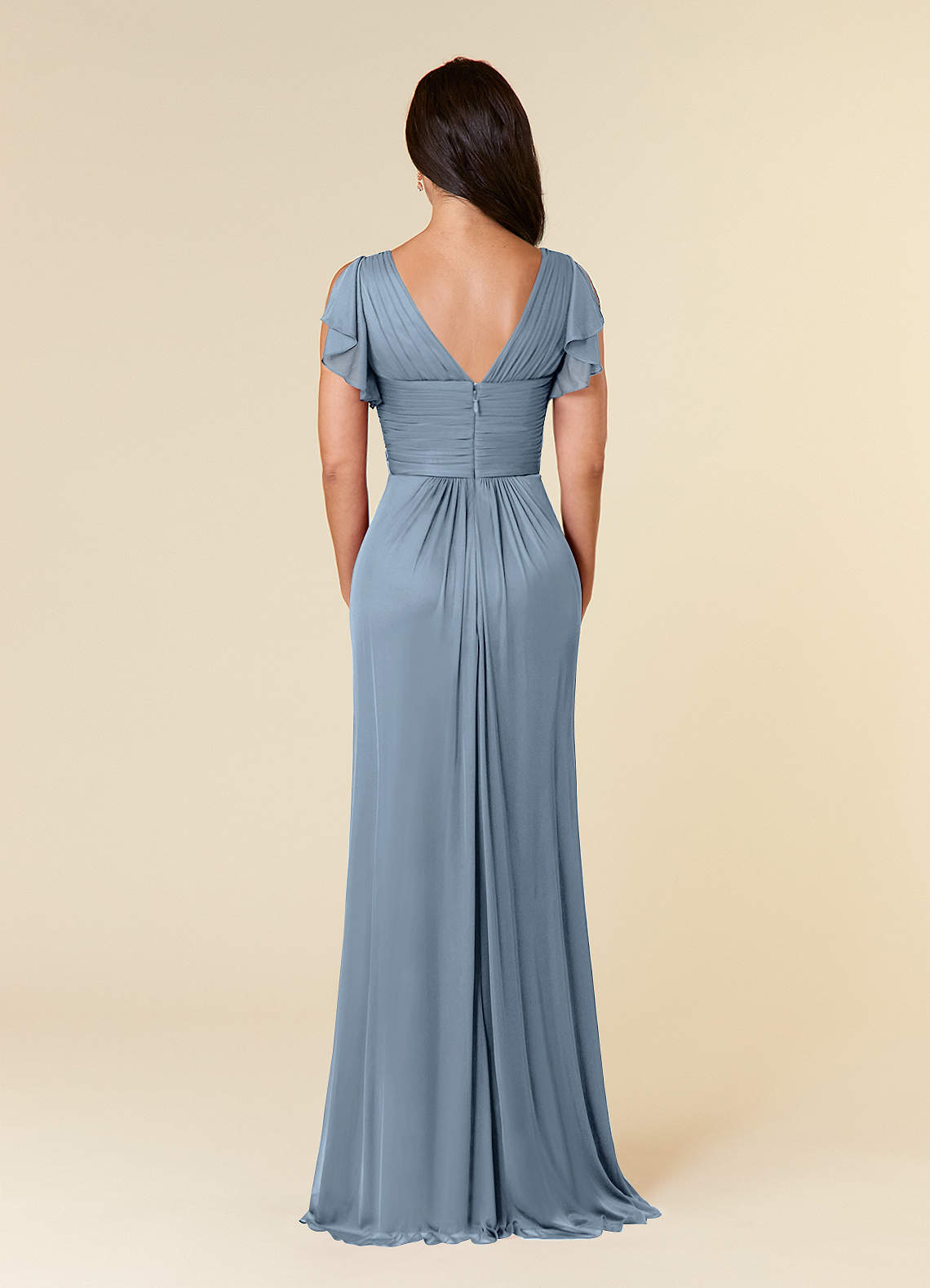 Dusty Blue A-Line Pleated Velvet Dress