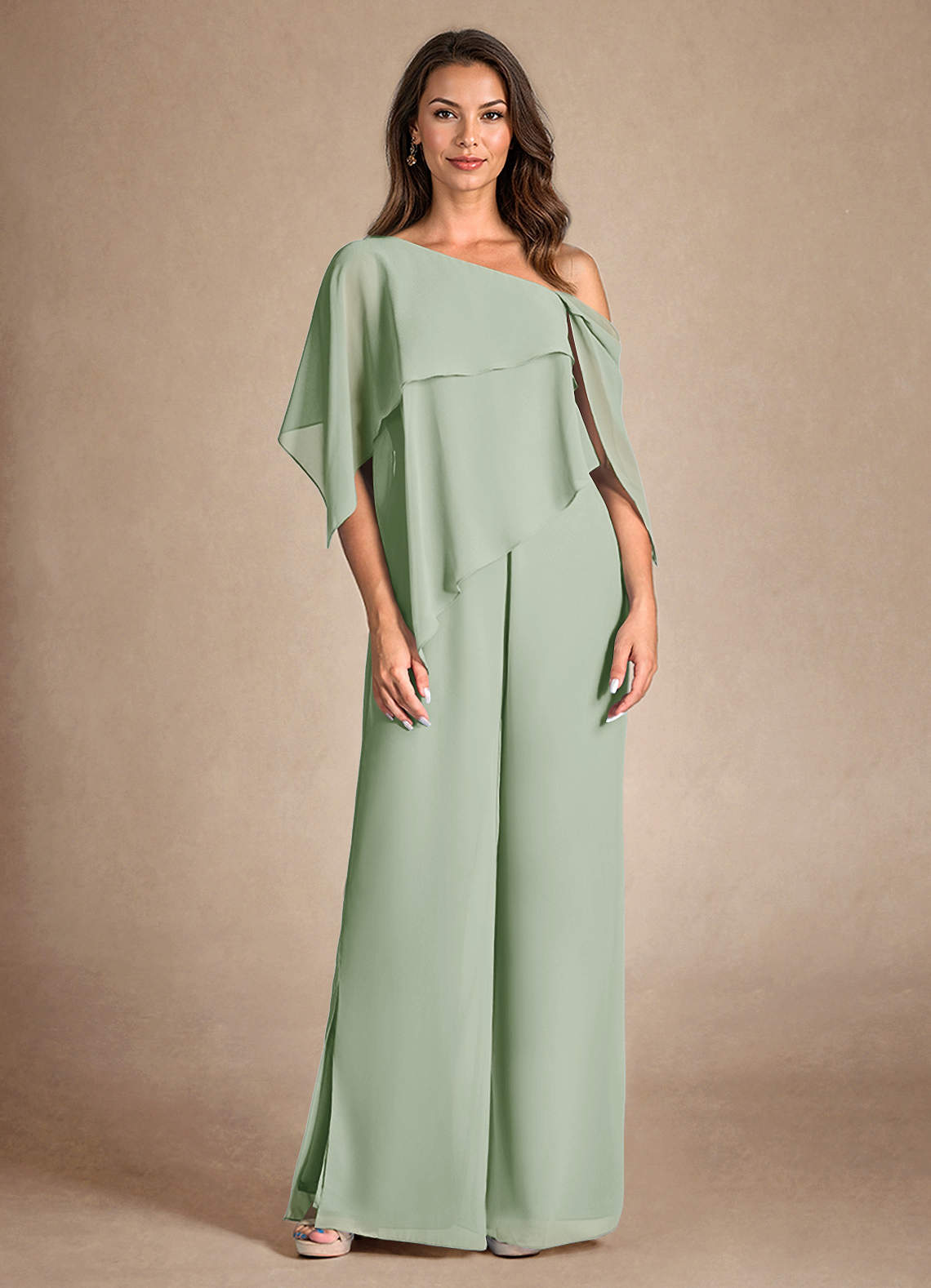 Azazie Halima vestidos de madre de la novia Vestido de Salvia Polvorienta de Gasa de Mono/Traje de pantalón con Corte Lateral image6