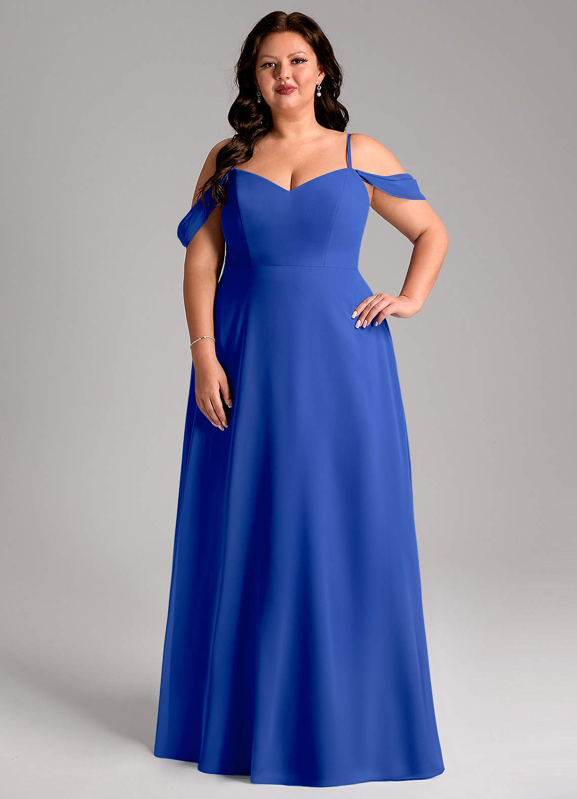 Azazie Marley Bridesmaid Dresses Royal Blue A-Line Off the Shoulder Chiffon Convertible Dress image1