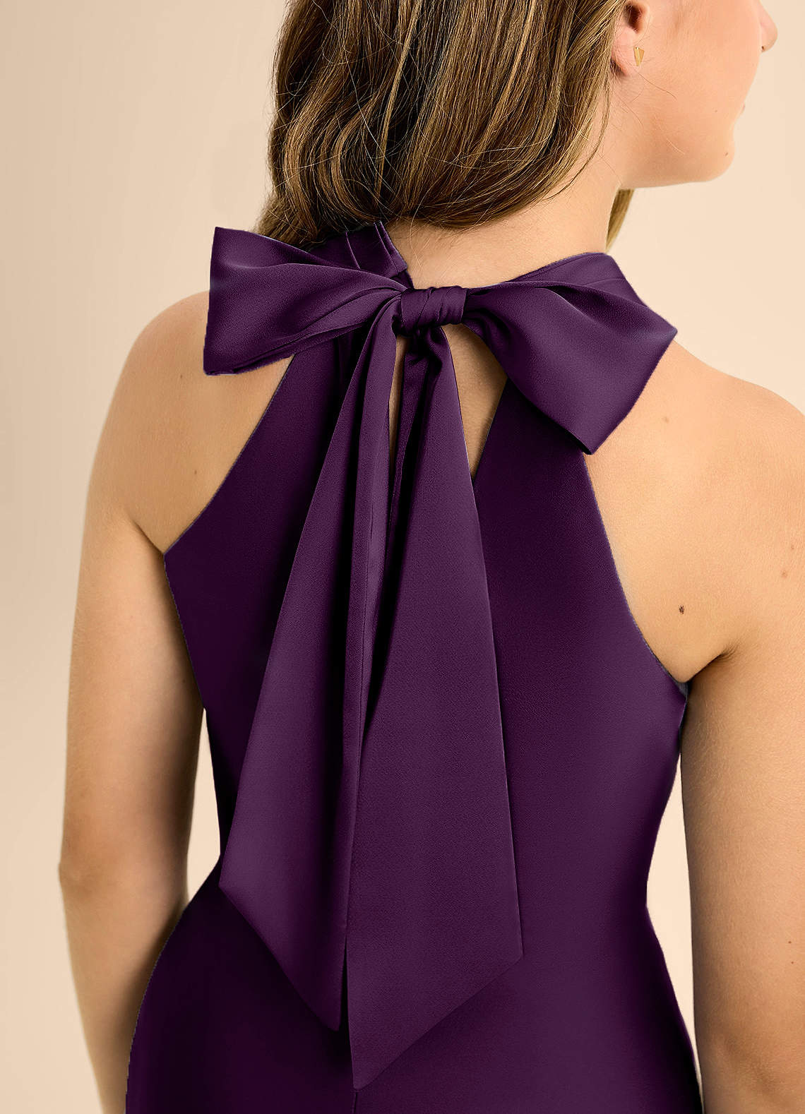 Azazie Doretta Junior Grape A-Line Pleated Stretch Satin Dress image7
