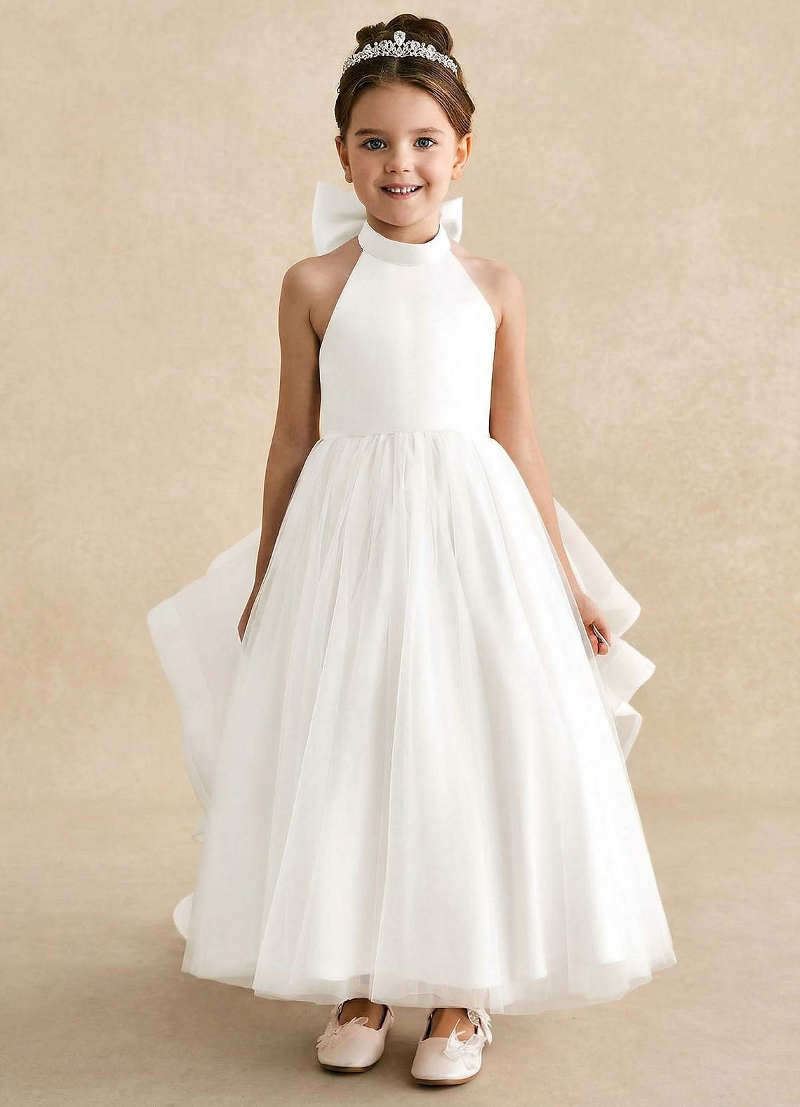 front Dainty Crystal Flower Girl Tiara