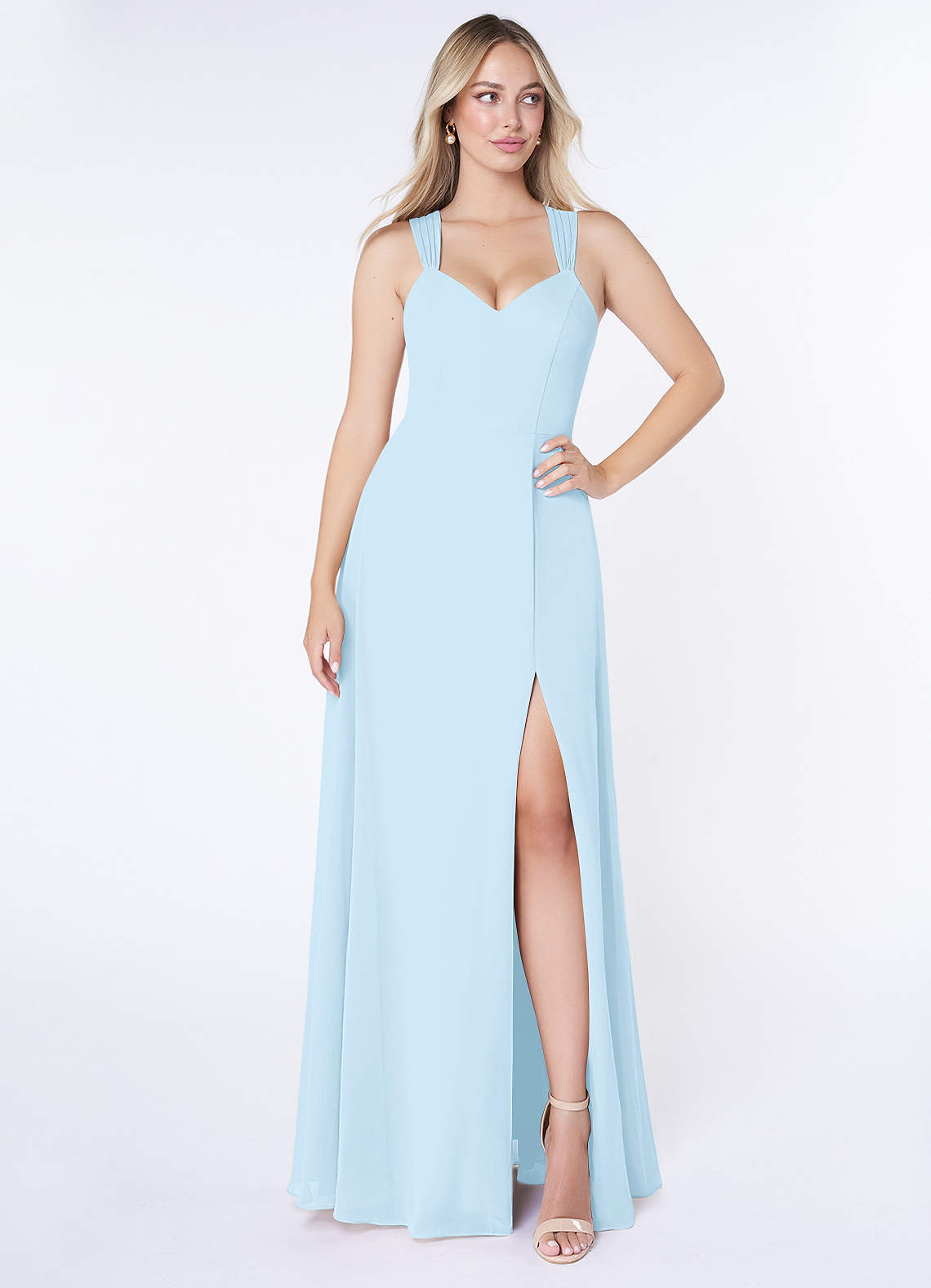 Azazie Jane Bridesmaid Dresses Sky Blue A-Line V-Neck Pleated Chiffon Dress image1