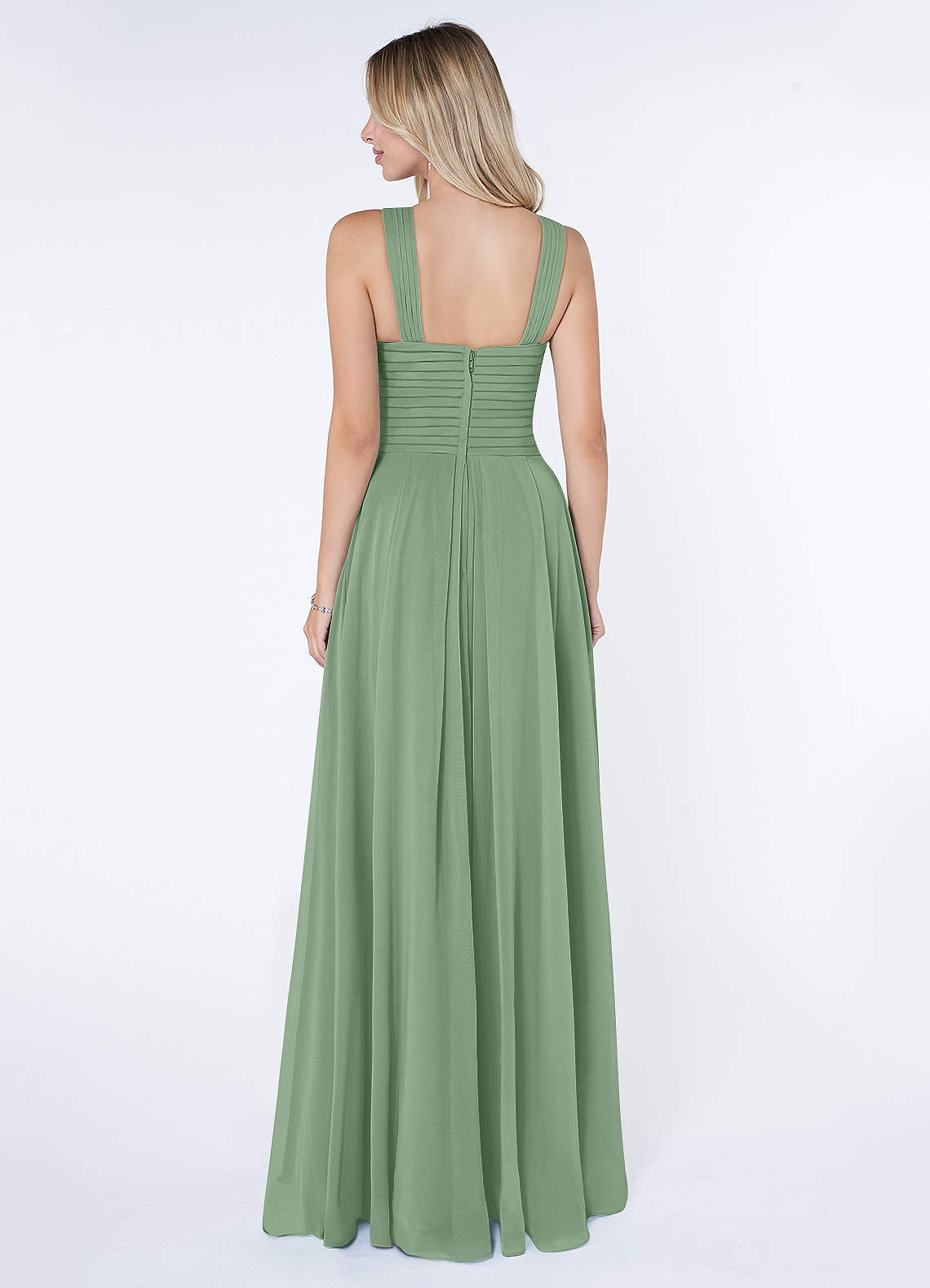 Azazie Kaleigh Bridesmaid Dresses Matcha A-Line Pleated Chiffon Dress image1